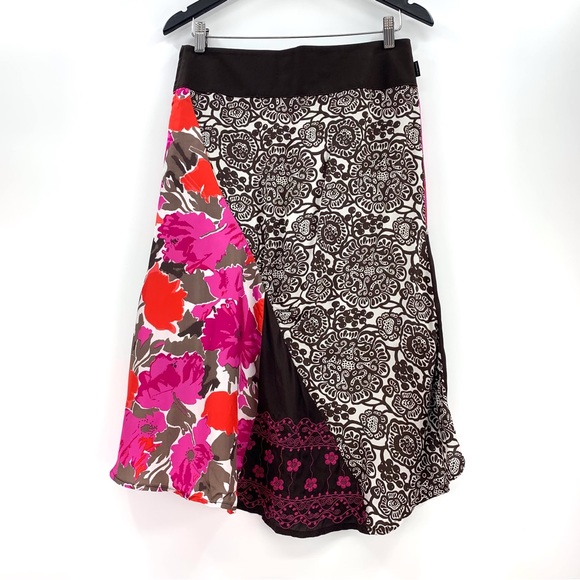 D.E.P.T. NWOT Brown and Pink Patchwork Style High Low Midi Skirt, XS - Picture 12 of 16